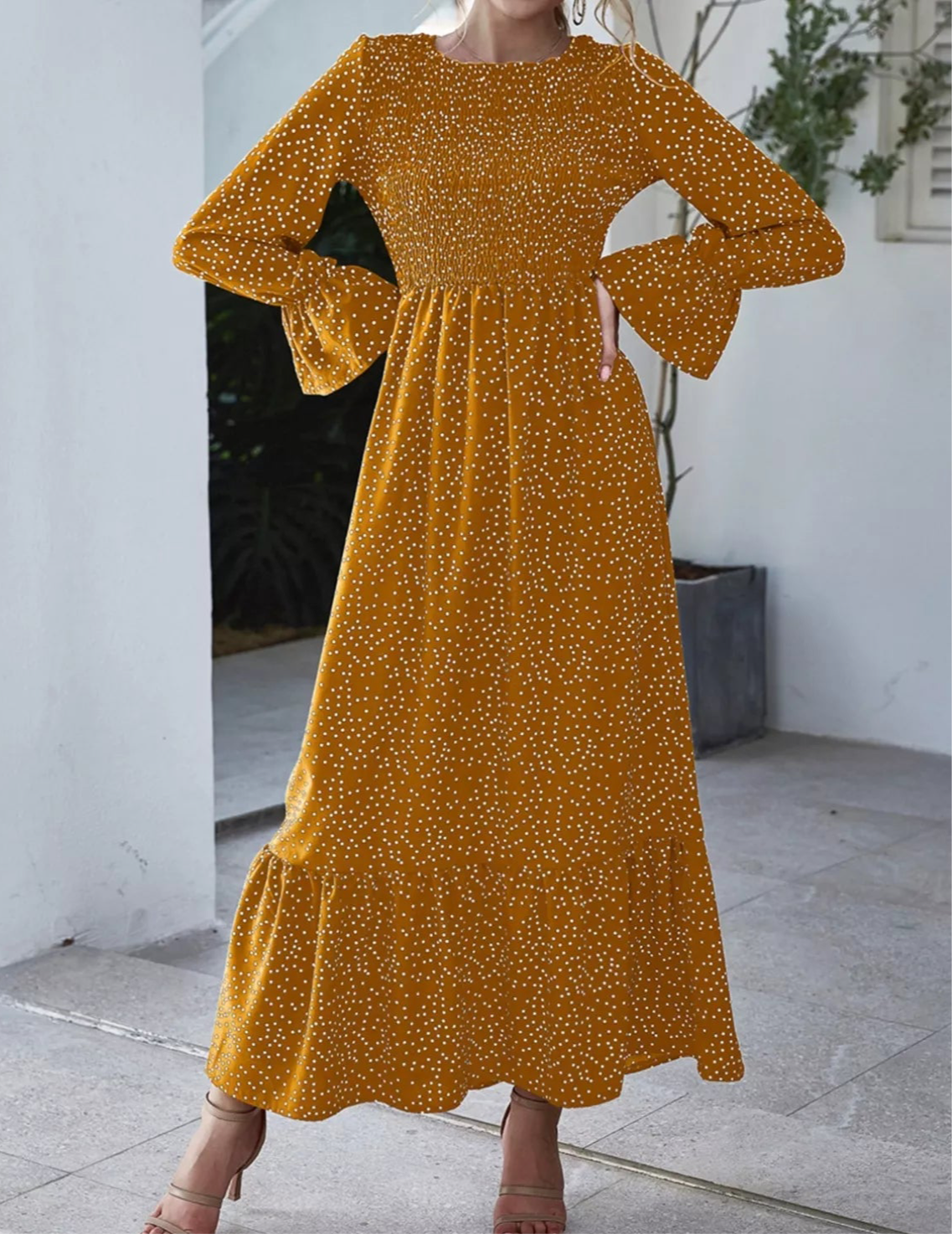 Ruffled Hem Flounce Sleeve Dress