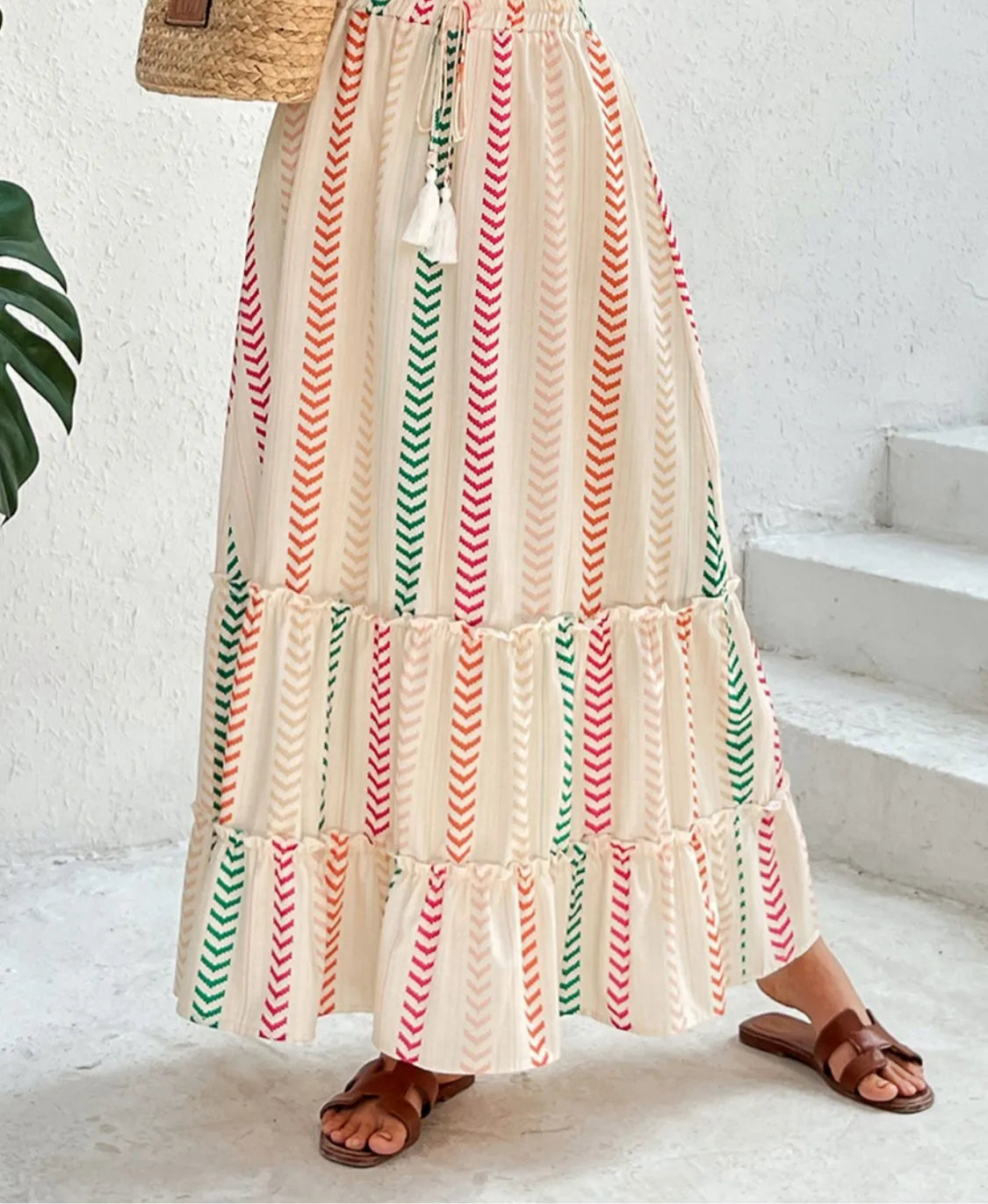 Frill Printed Maxi Skirt