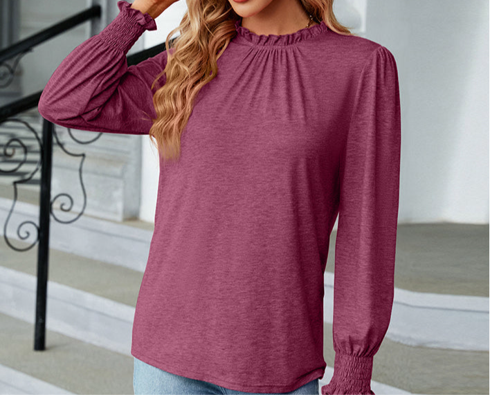Round Neck Flounce Sleeve Blouse