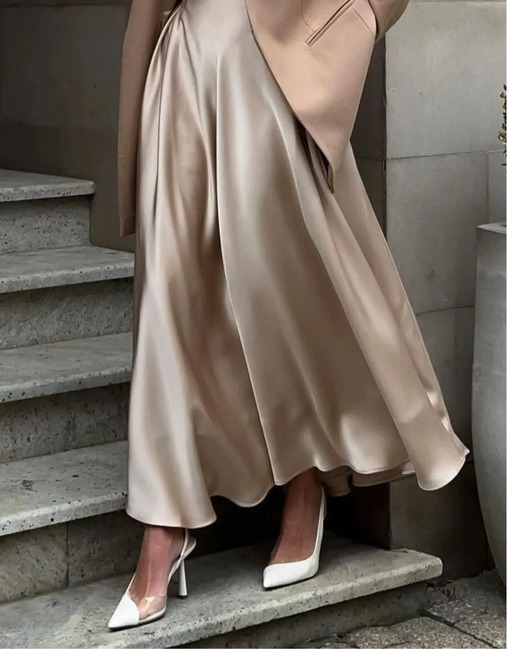 Back Elastic Waist Satin Minx Skirt