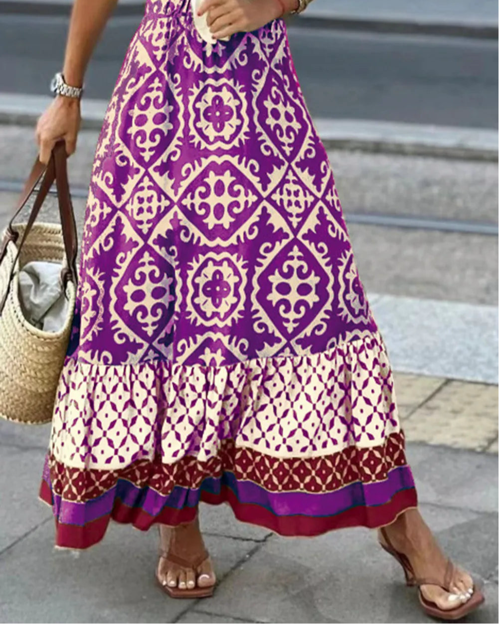 Geometric Elastic Waist Maxi Skirt
