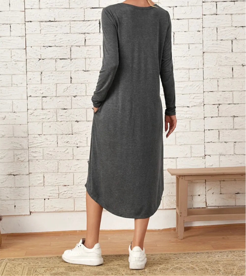 Pocketed Round Neck Long Sleeve Tee Dress