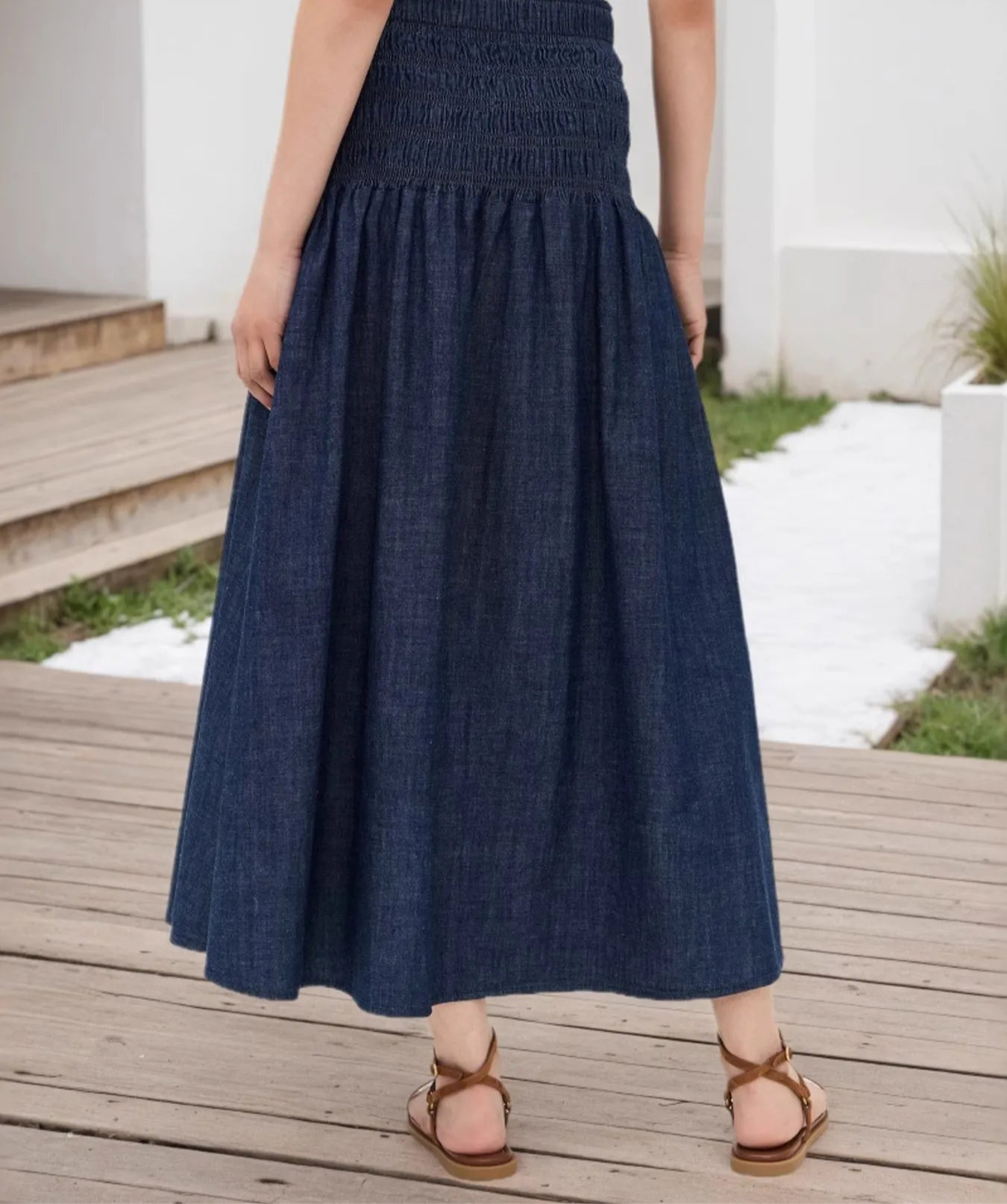 Elastic Waist Midi Skirt