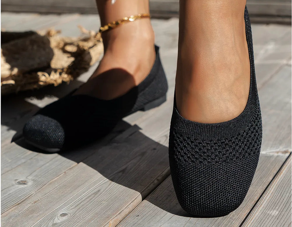 Square Toe Solid Color Mesh Slip-Ons