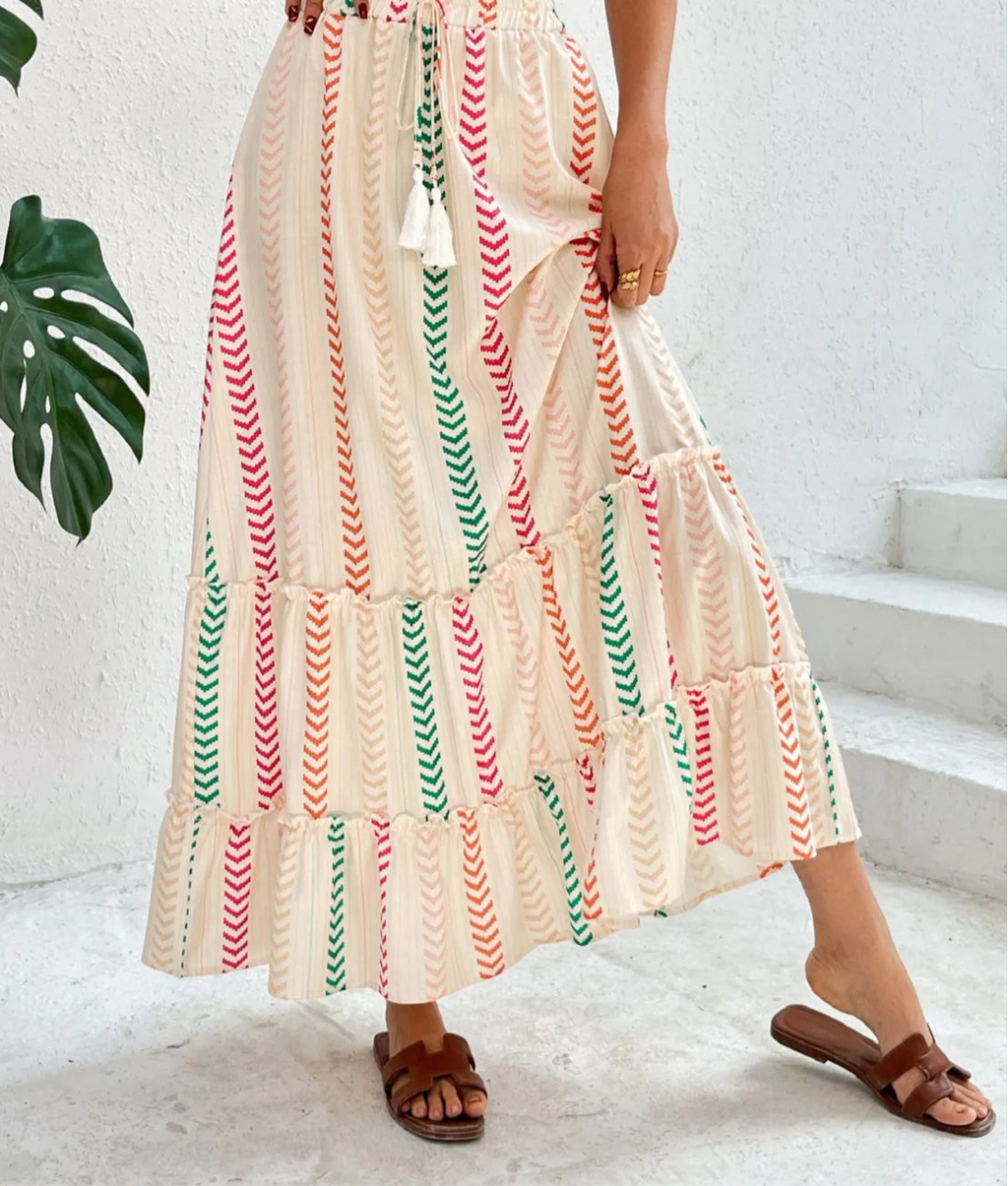 Frill Printed Maxi Skirt