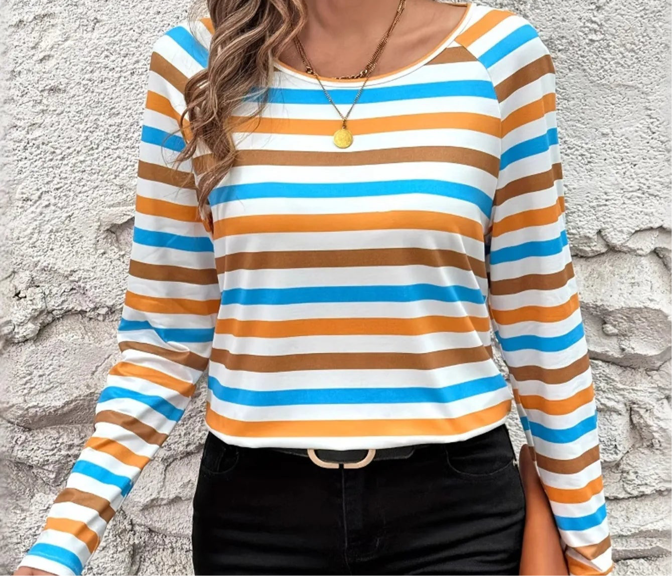 Full Size Striped Long Sleeve Casual Top Plus Size