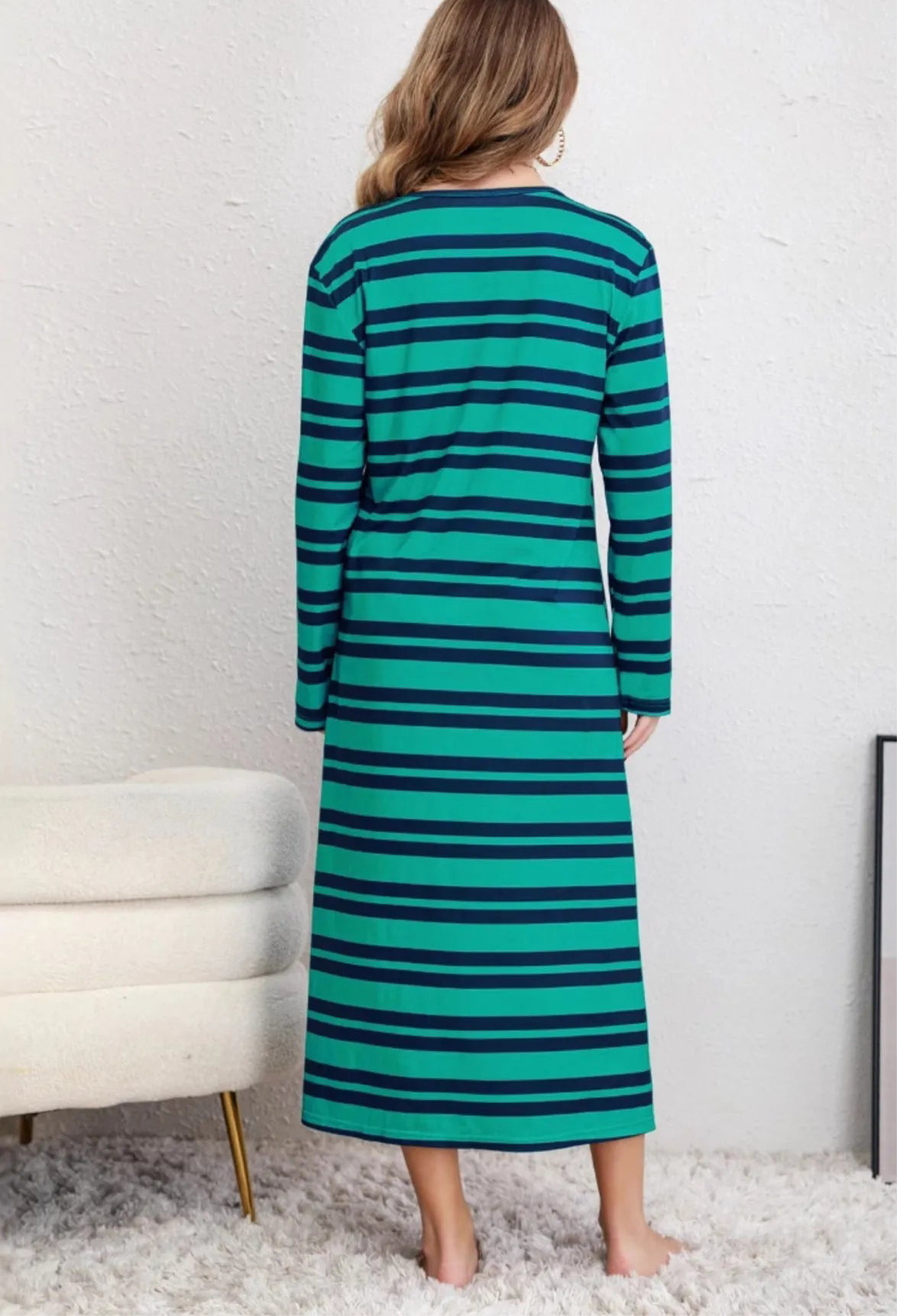 Plus Size Striped Round Neck Long Sleeve Tee Dress
