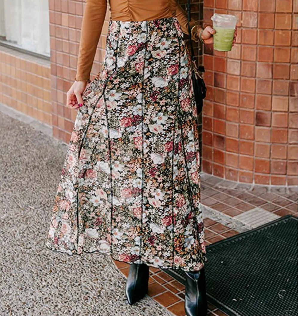 Floral Elastic Waist Maxi Skirt