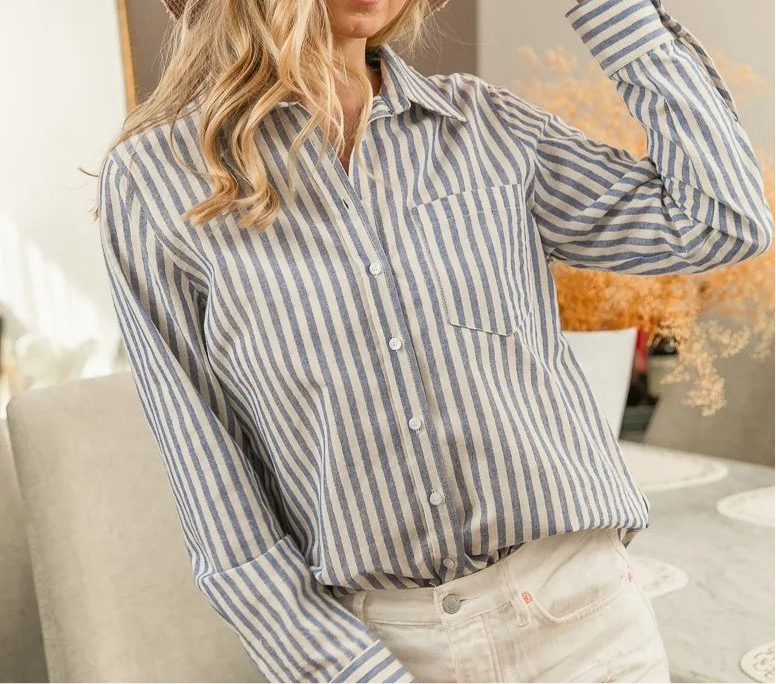 Stripe Shirt Button Down Top