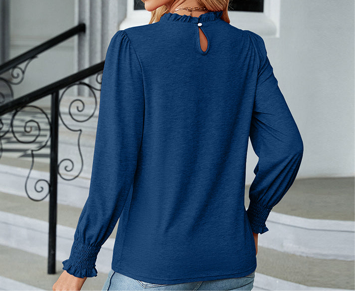 Round Neck Flounce Sleeve Blouse