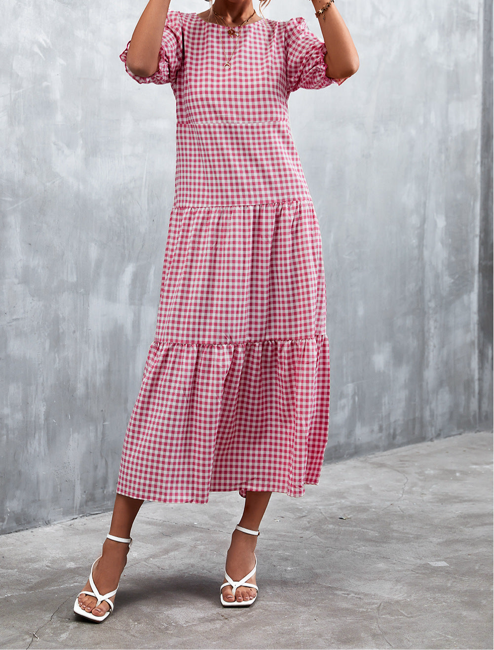 Printed Flounce Sleeve Tiered Dress