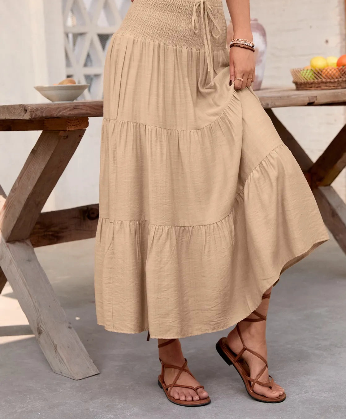 Smocked Tiered Skirt