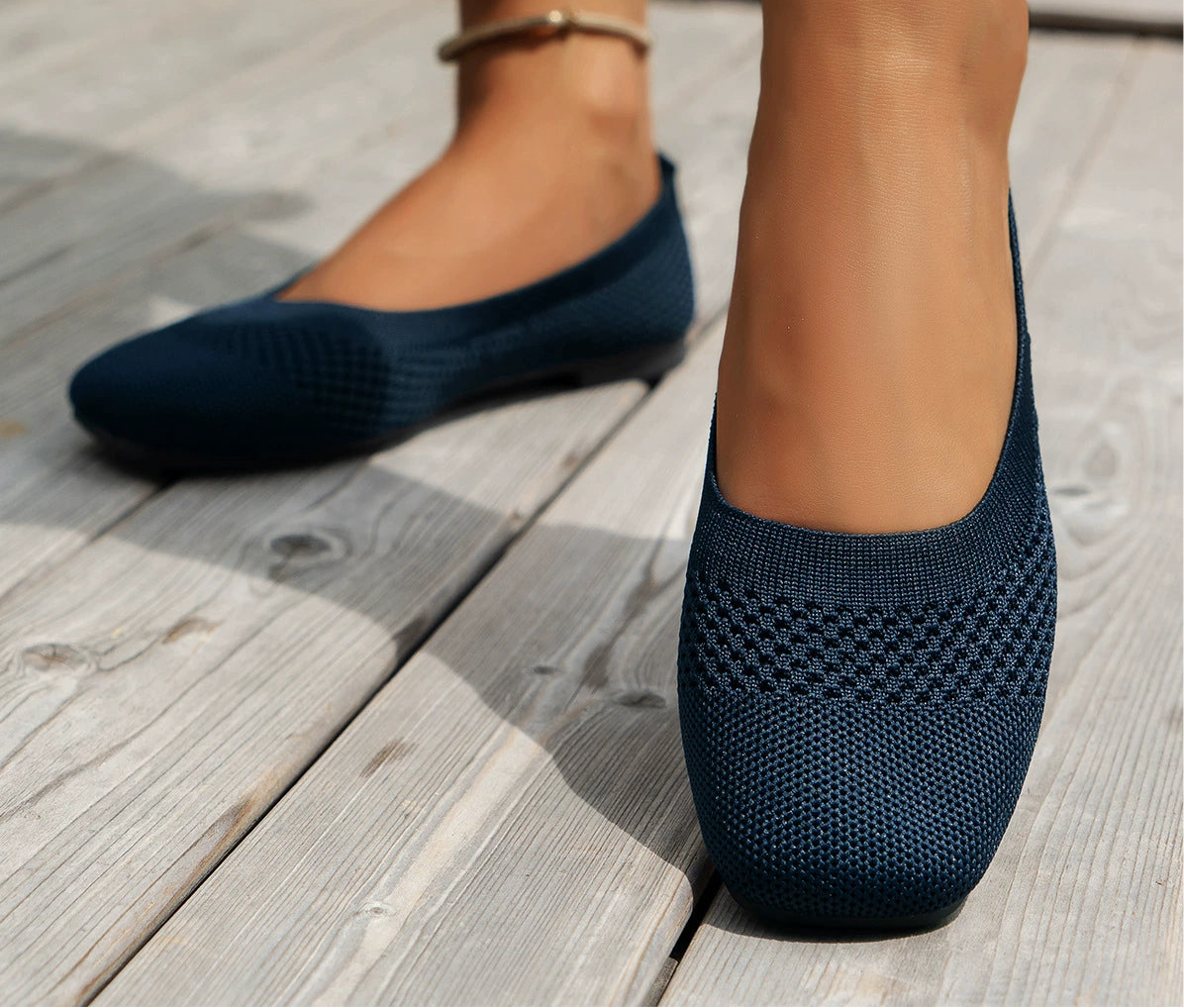 Square Toe Solid Color Mesh Slip-Ons