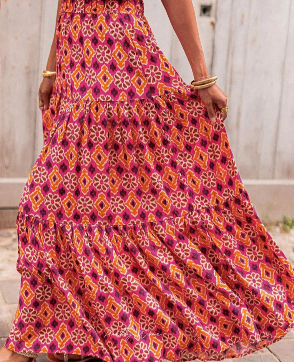 Printed Tiered Maxi Skirt