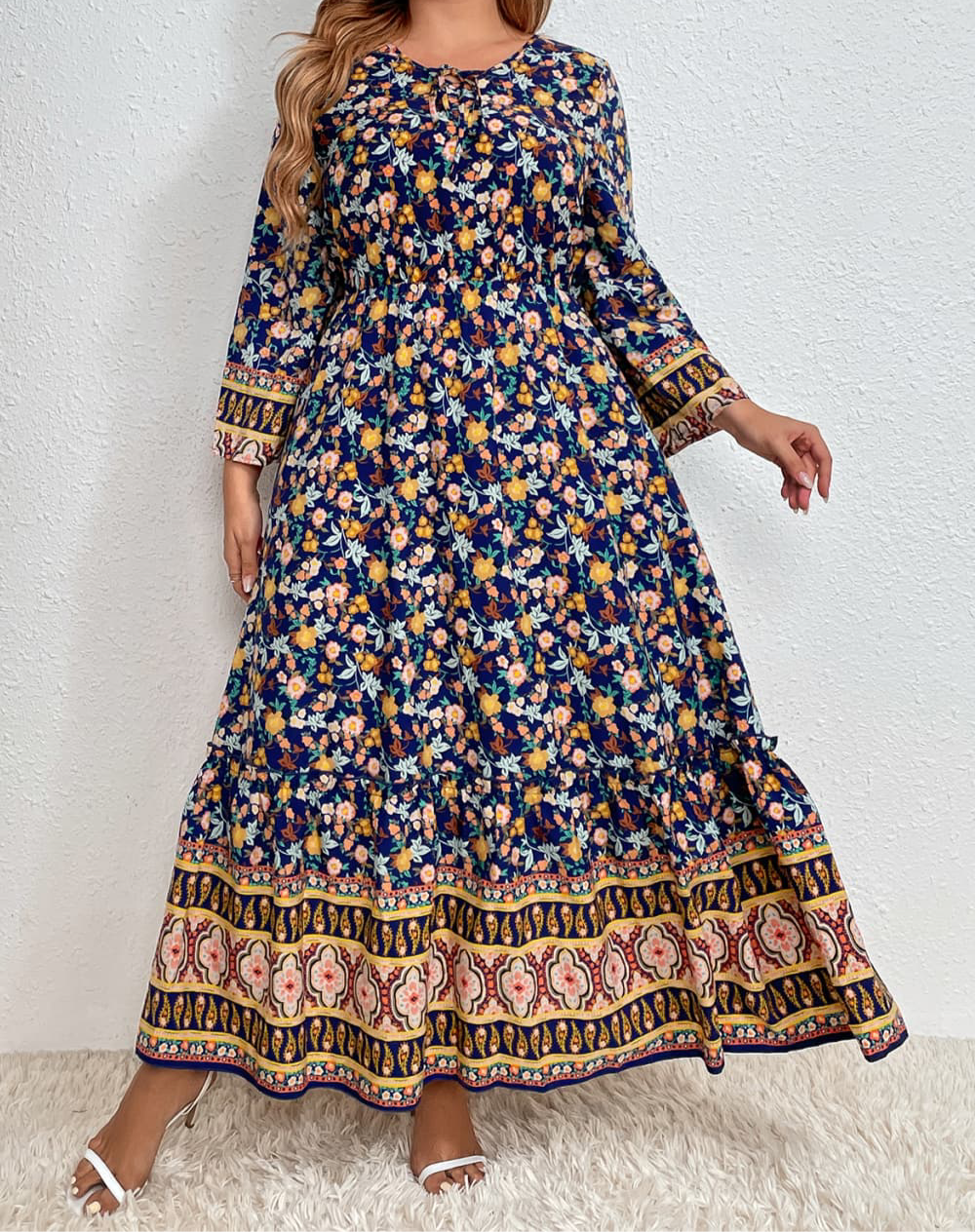 Plus Size Bohemian Round Neck Maxi Dress