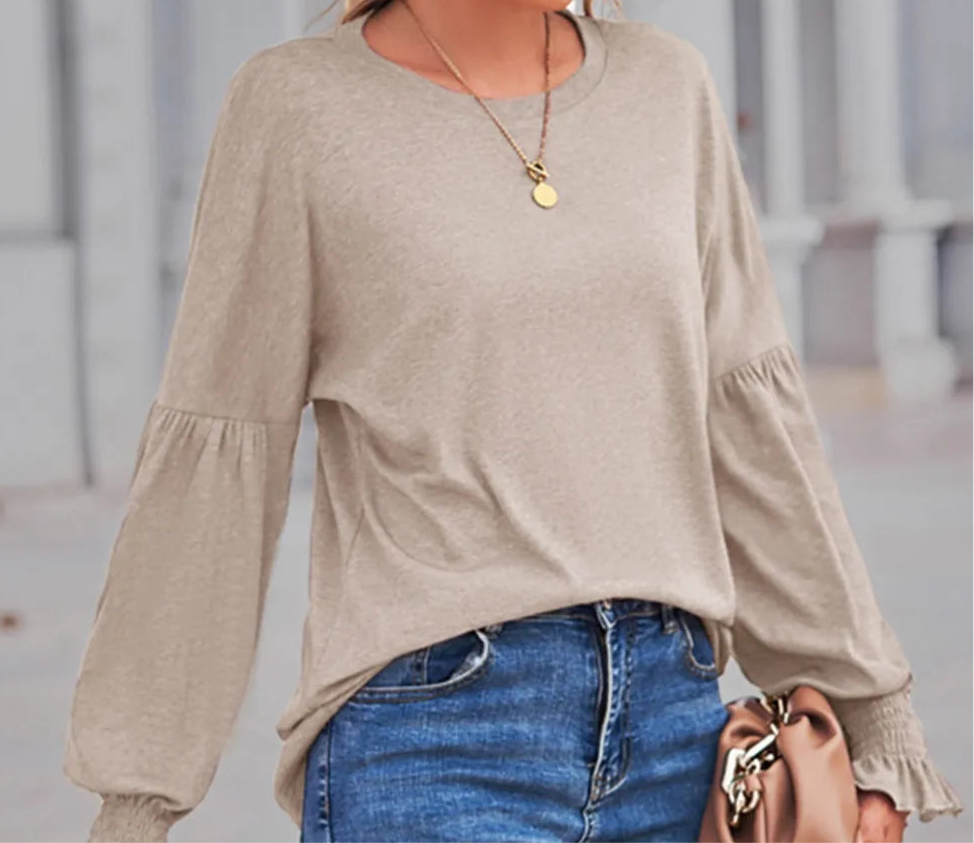 Round Neck Flounce Sleeve Blouse