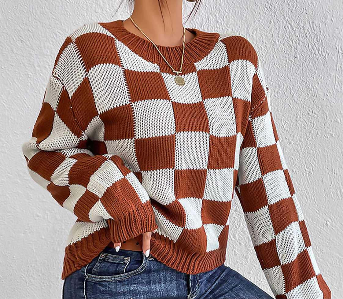 Checkered Round Neck Sweater