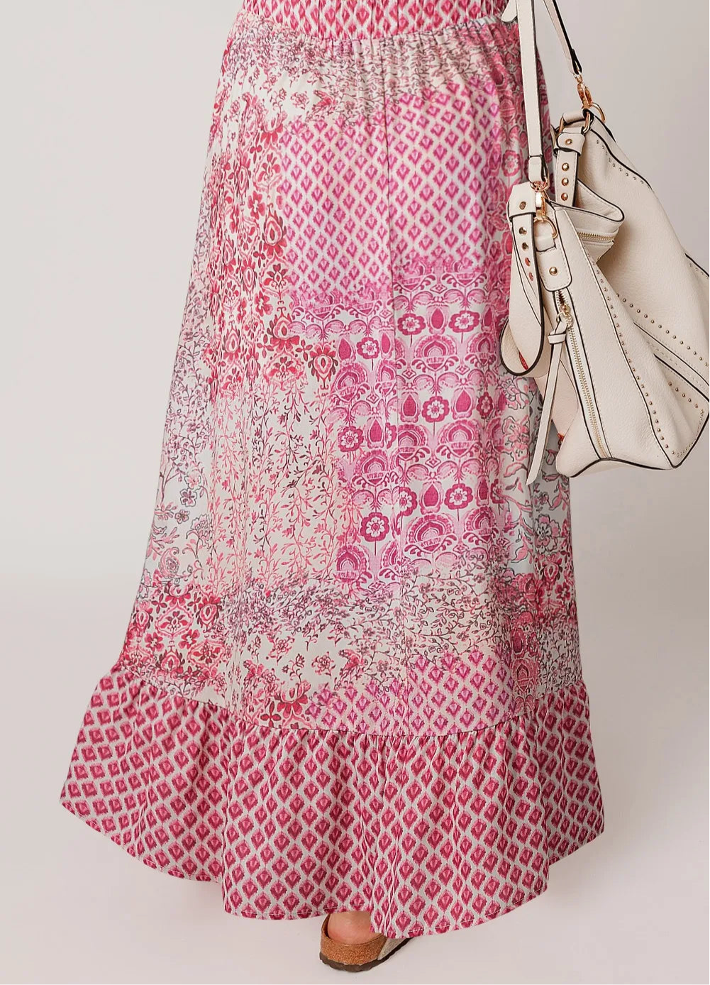 Printed Tassel Drawstring High Waist Maxi Skirt