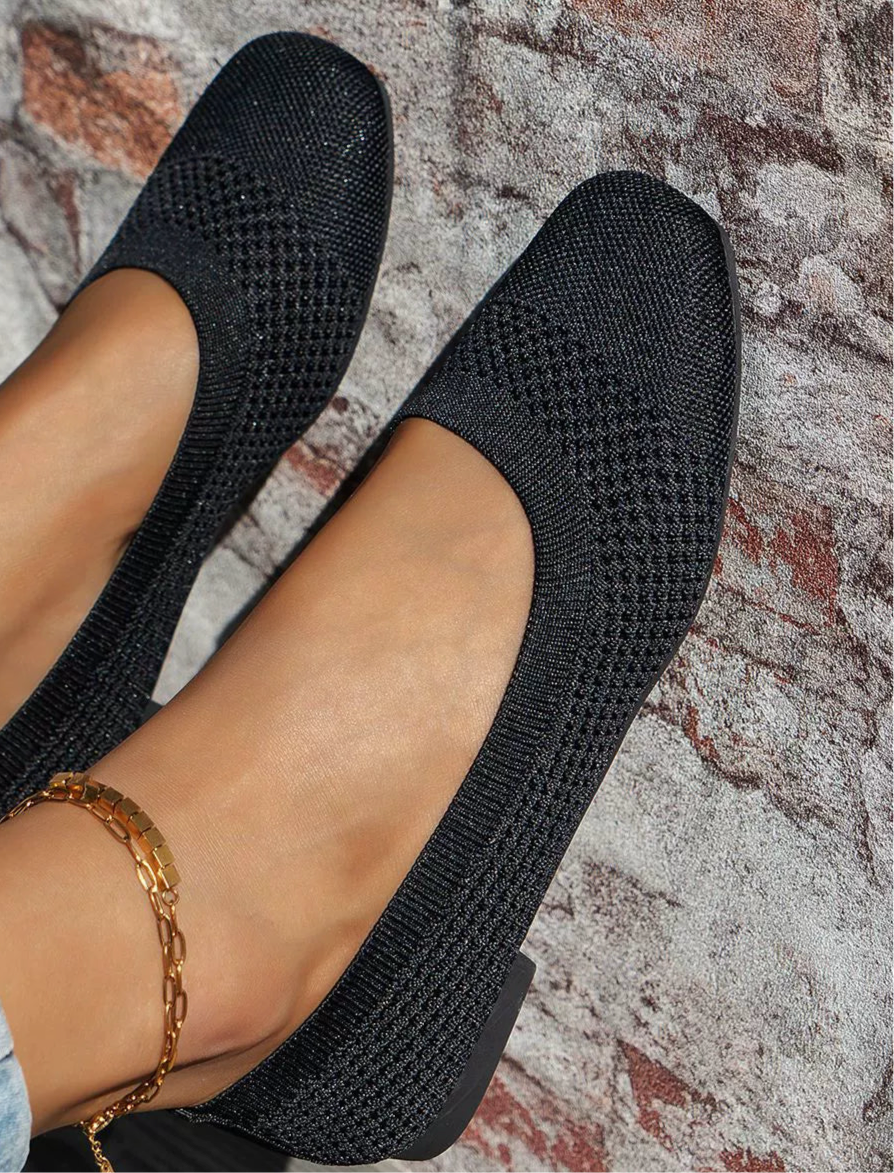 Square Toe Solid Color Mesh Slip-Ons