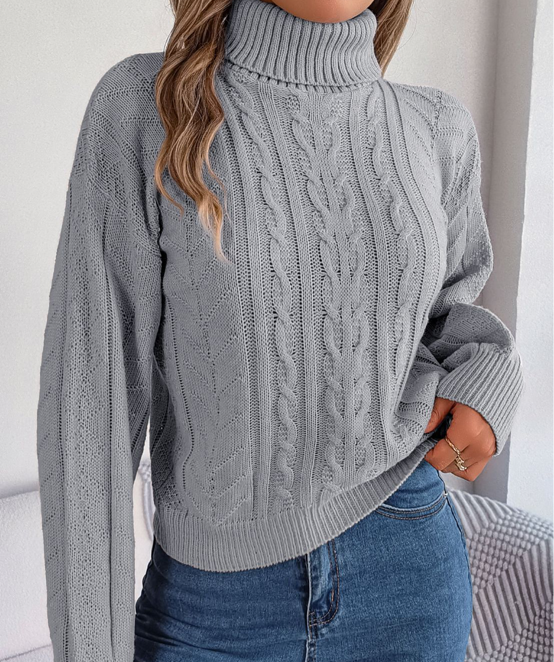 Cable-Knit Turtleneck Sweater