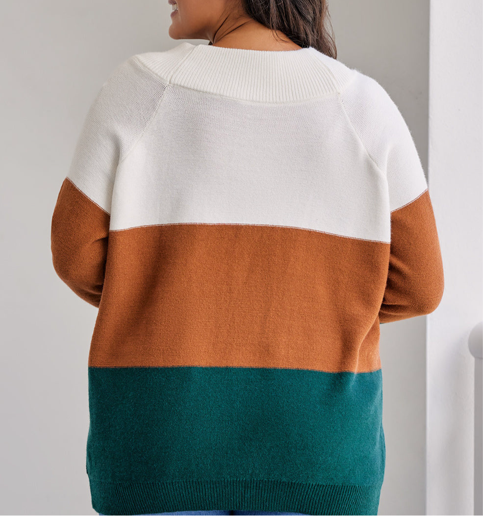 Plus Size Color Block Long Sleeve Sweater