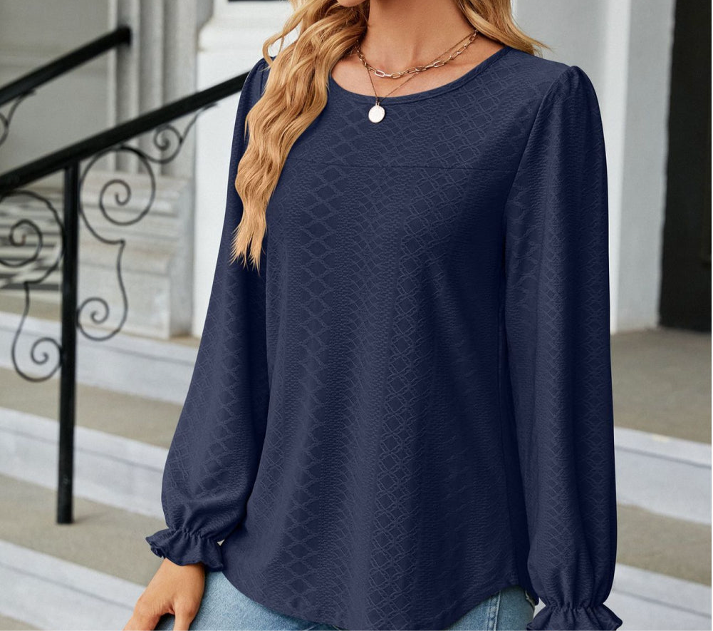Round Neck Flounce Sleeve Blouse
