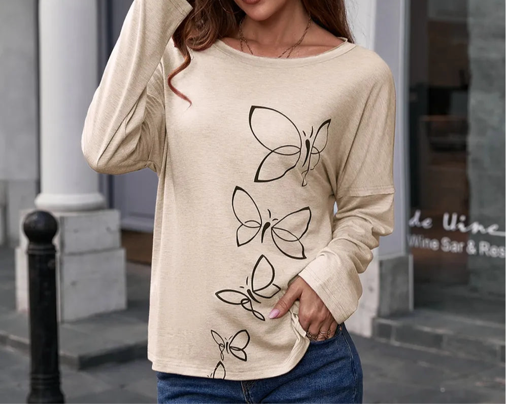Butterfly Round Neck Dropped Shoulder Blouse