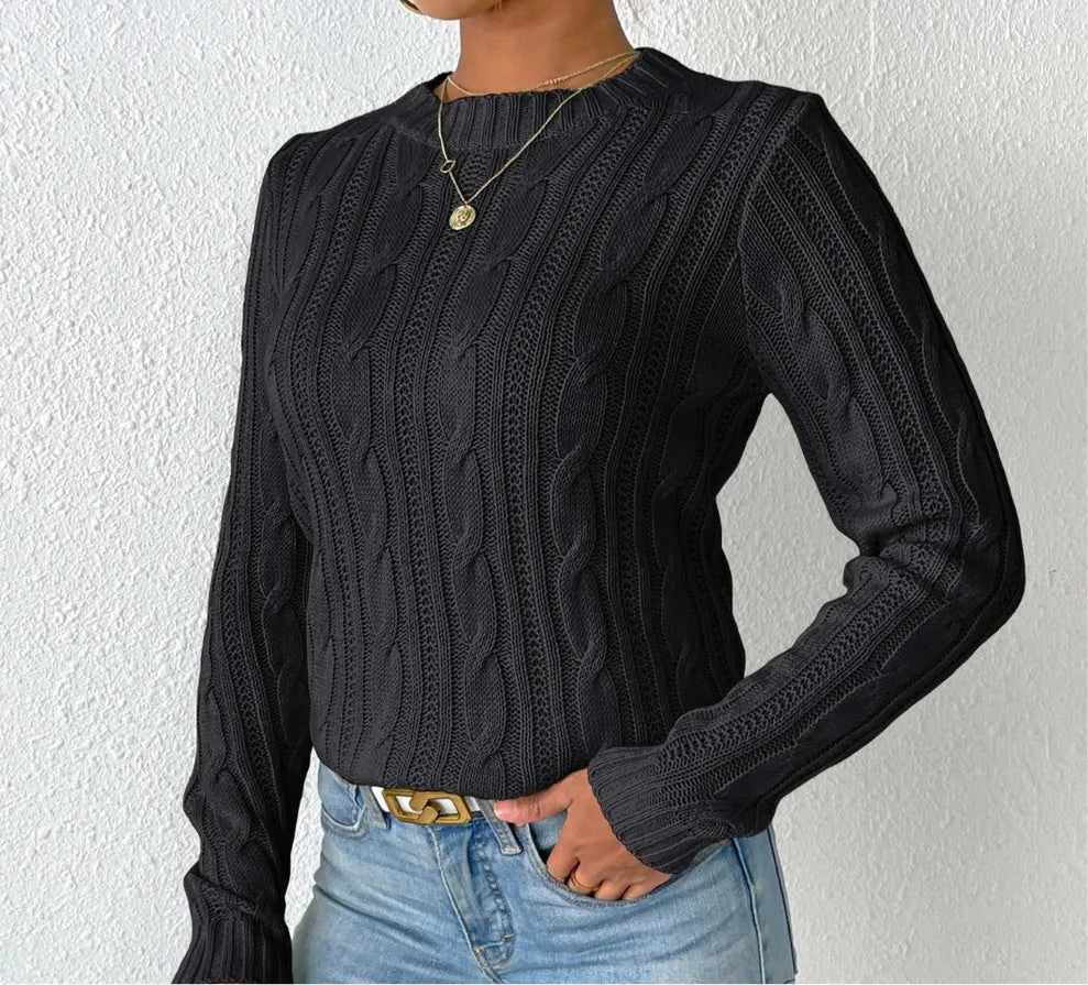 Cable-Knit Round Neck Sweater