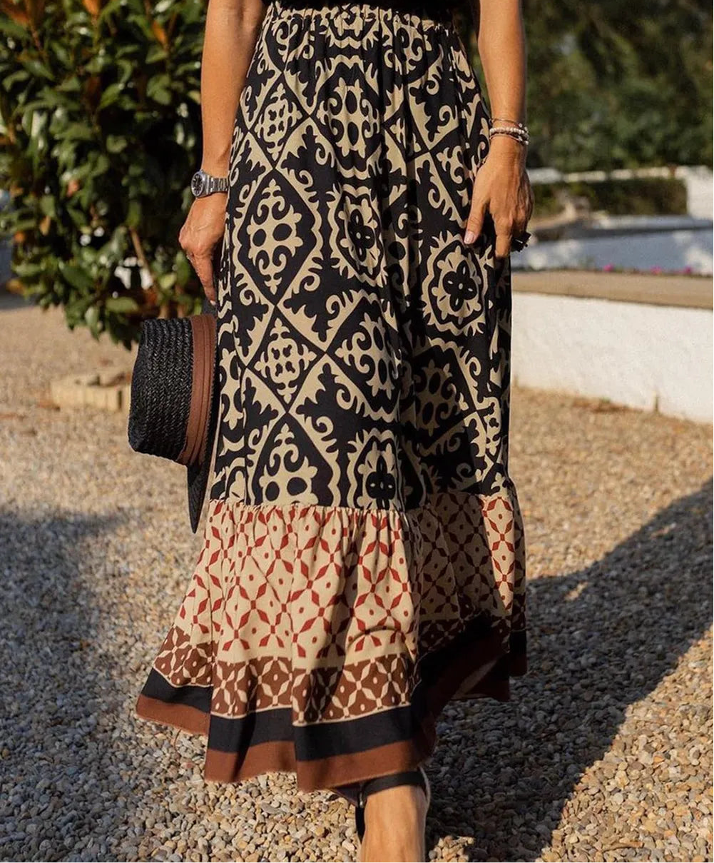 Geometric Elastic Waist Maxi Skirt