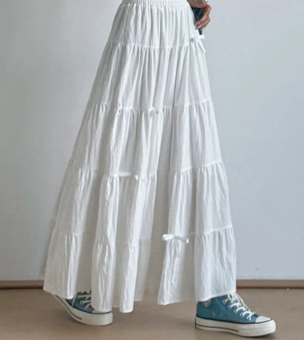 Tiered Elastic Waist Maxi Skirt