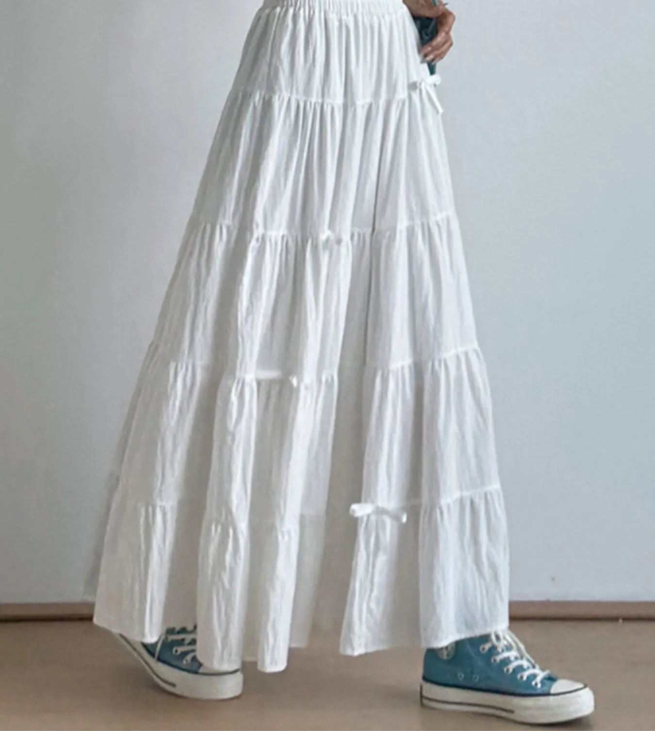 Tiered Elastic Waist Maxi Skirt