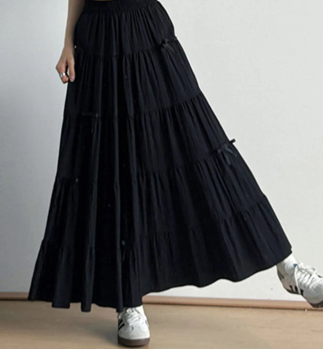 Tiered Elastic Waist Maxi Skirt
