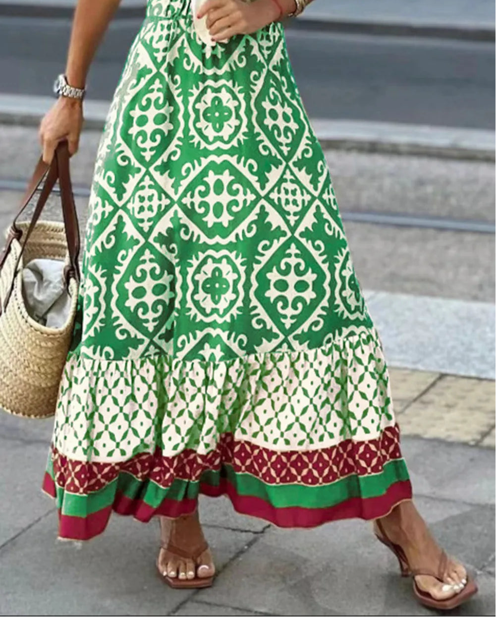 Geometric Elastic Waist Maxi Skirt