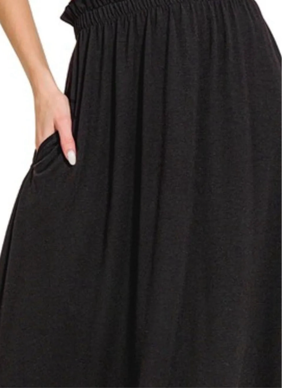 Waist Midi Skirt With Pockets