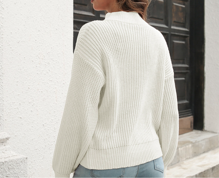 Dropped Shoulder Rib-Knit Sweater