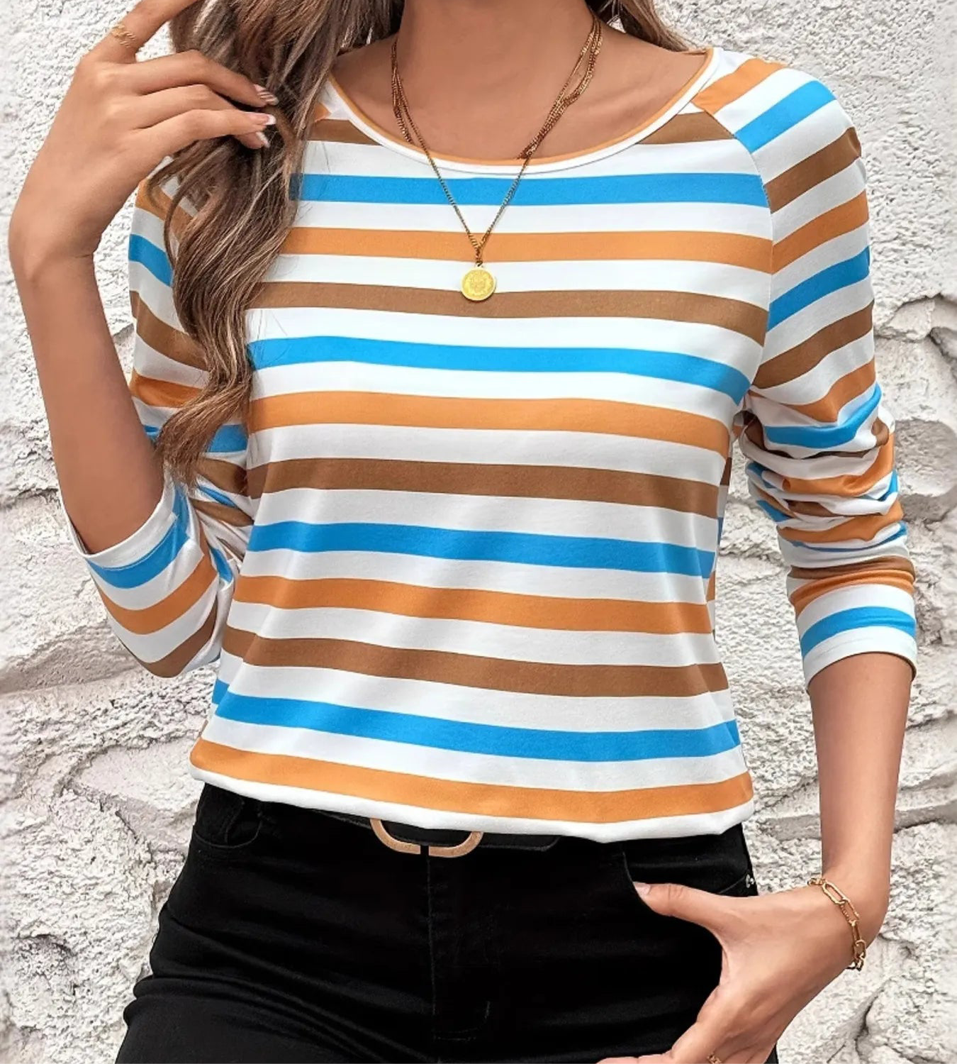 Full Size Striped Long Sleeve Casual Top Plus Size