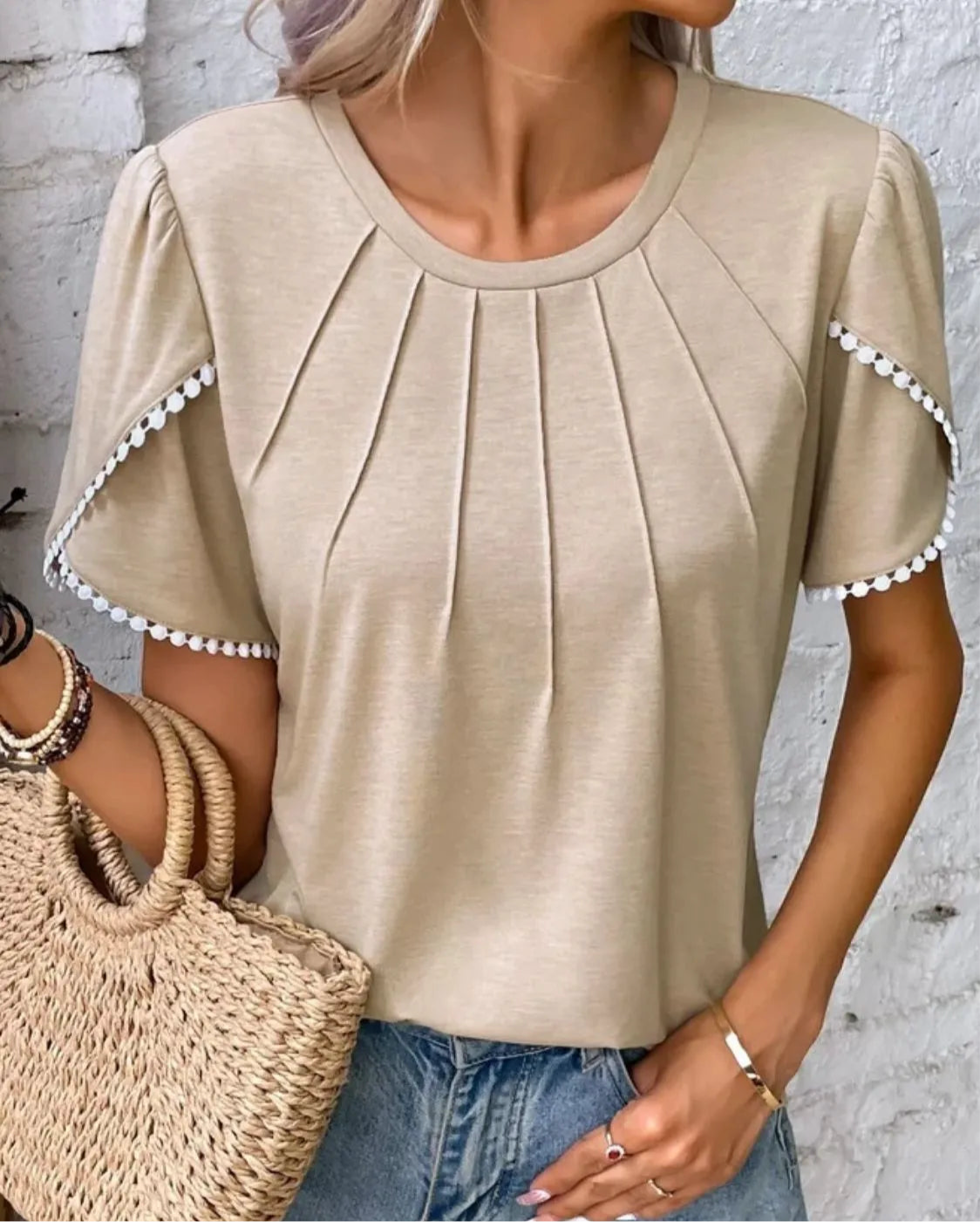 Full Size Round Neck Petal Sleeve Blouse Plus Size