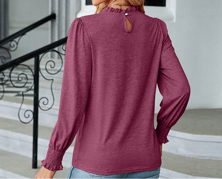 Round Neck Flounce Sleeve Blouse