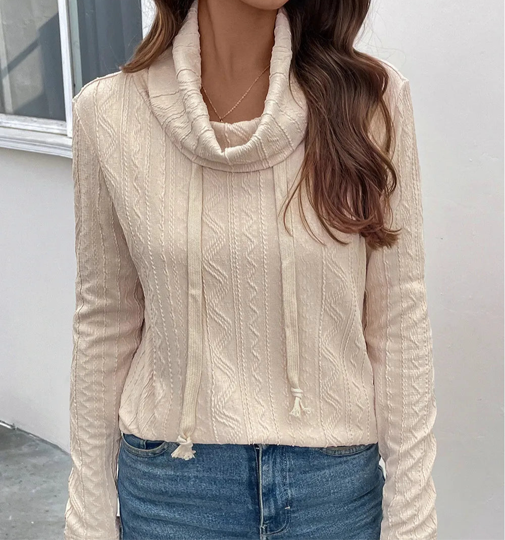 Perfee Tied Mock Neck Long Sleeve Knit Top