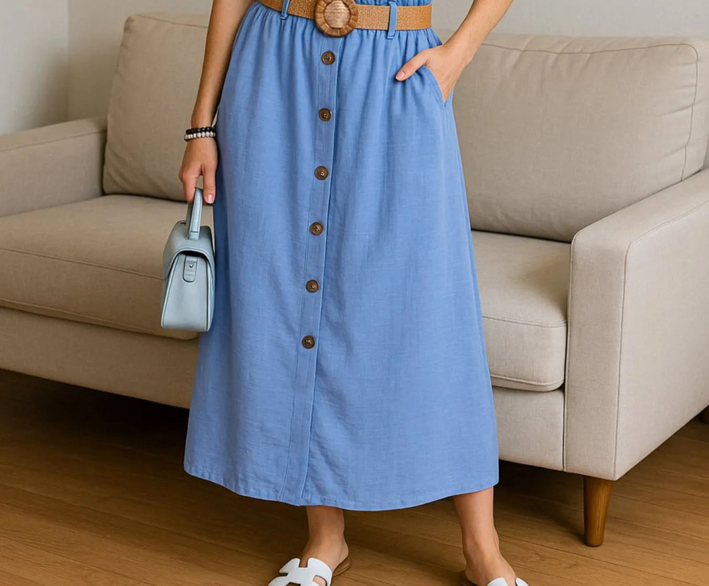 Decor Button Front Midi Skirt