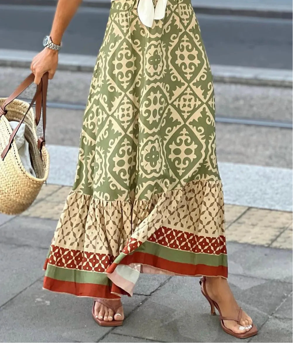 Geometric Elastic Waist Maxi Skirt