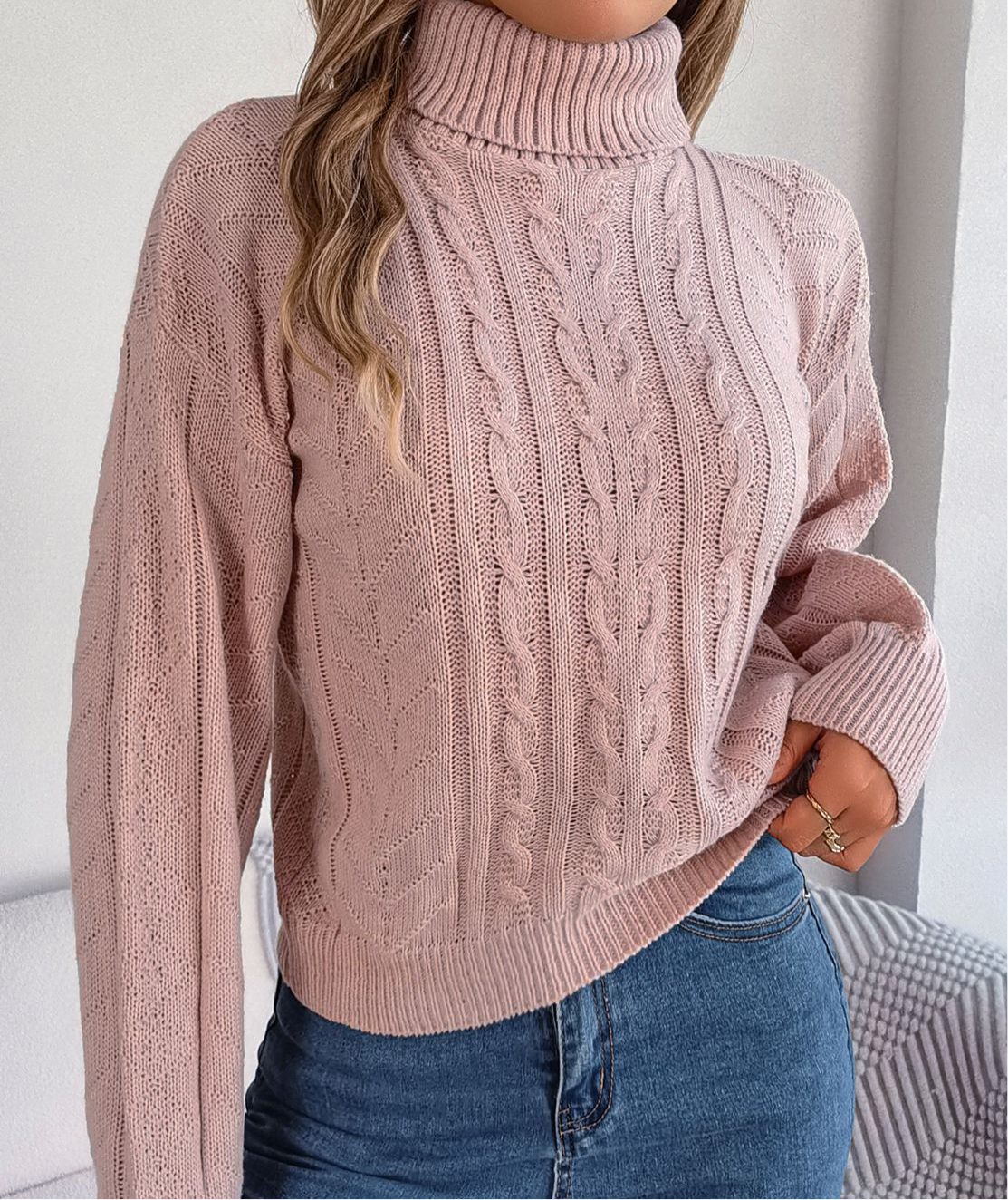 Cable-Knit Turtleneck Sweater