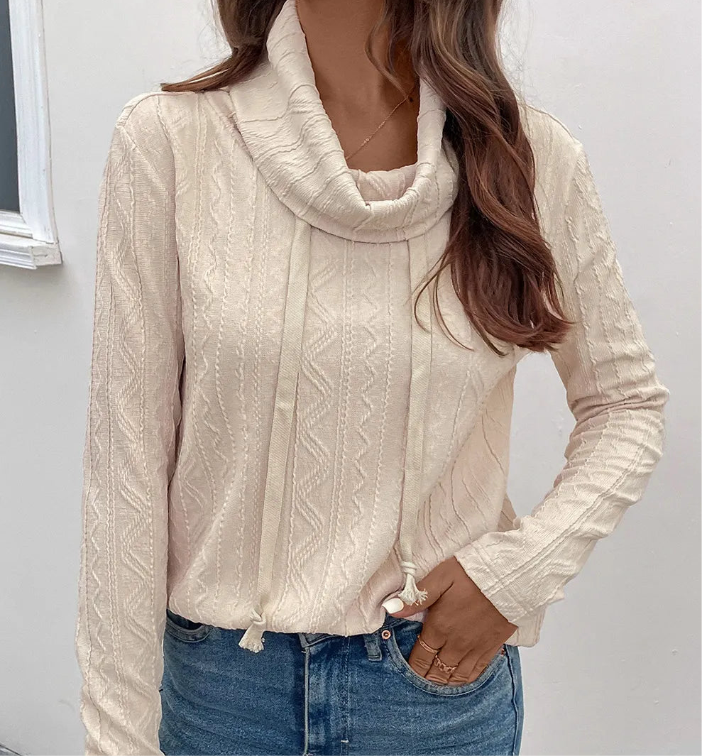 Perfee Tied Mock Neck Long Sleeve Knit Top