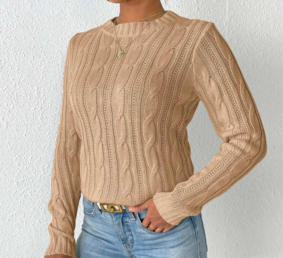 Cable-Knit Round Neck Sweater