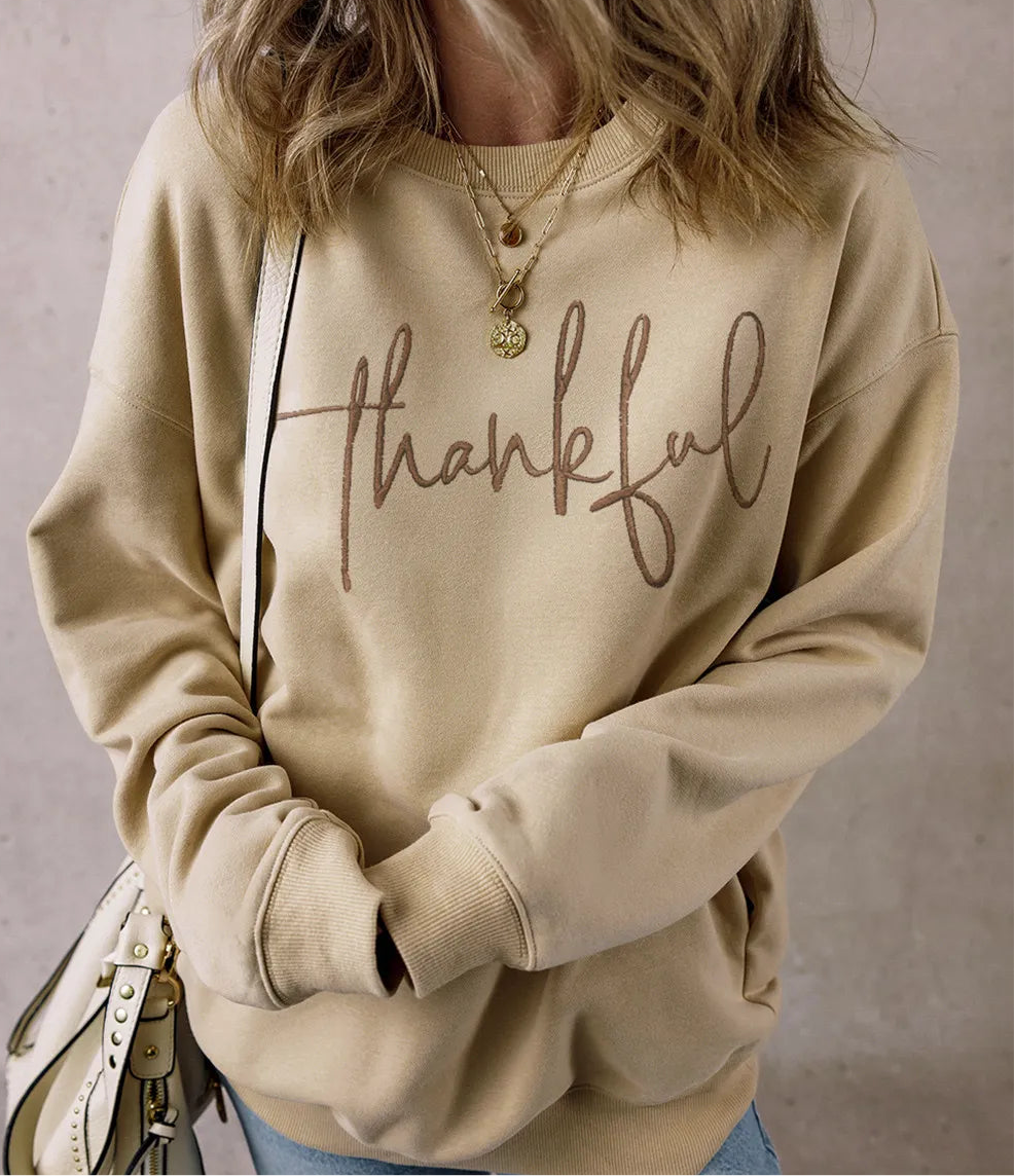 THANKFUL Round Neck Long Sleeve Sweatshirt
