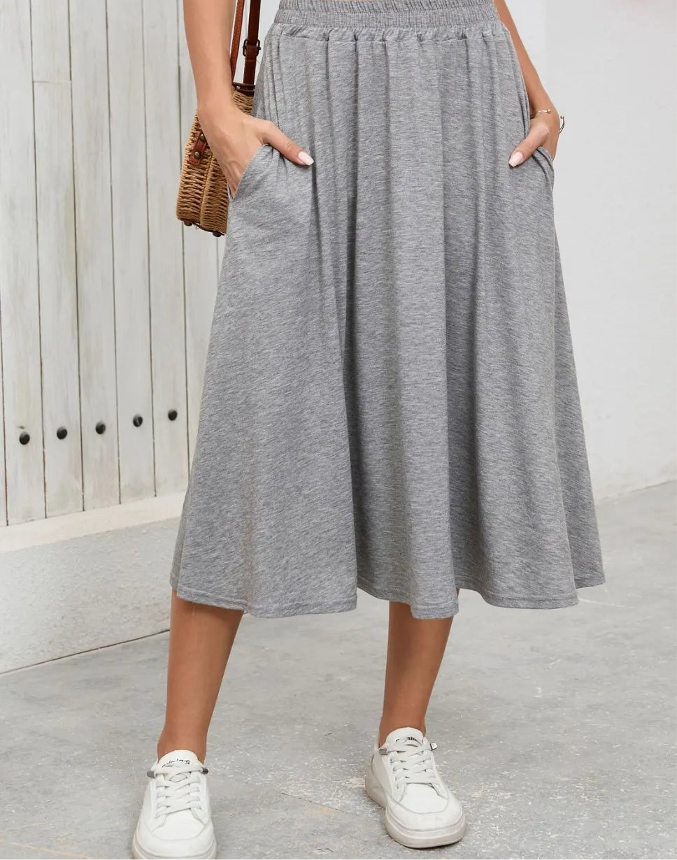 Elastic Waist Skirt With Pockets