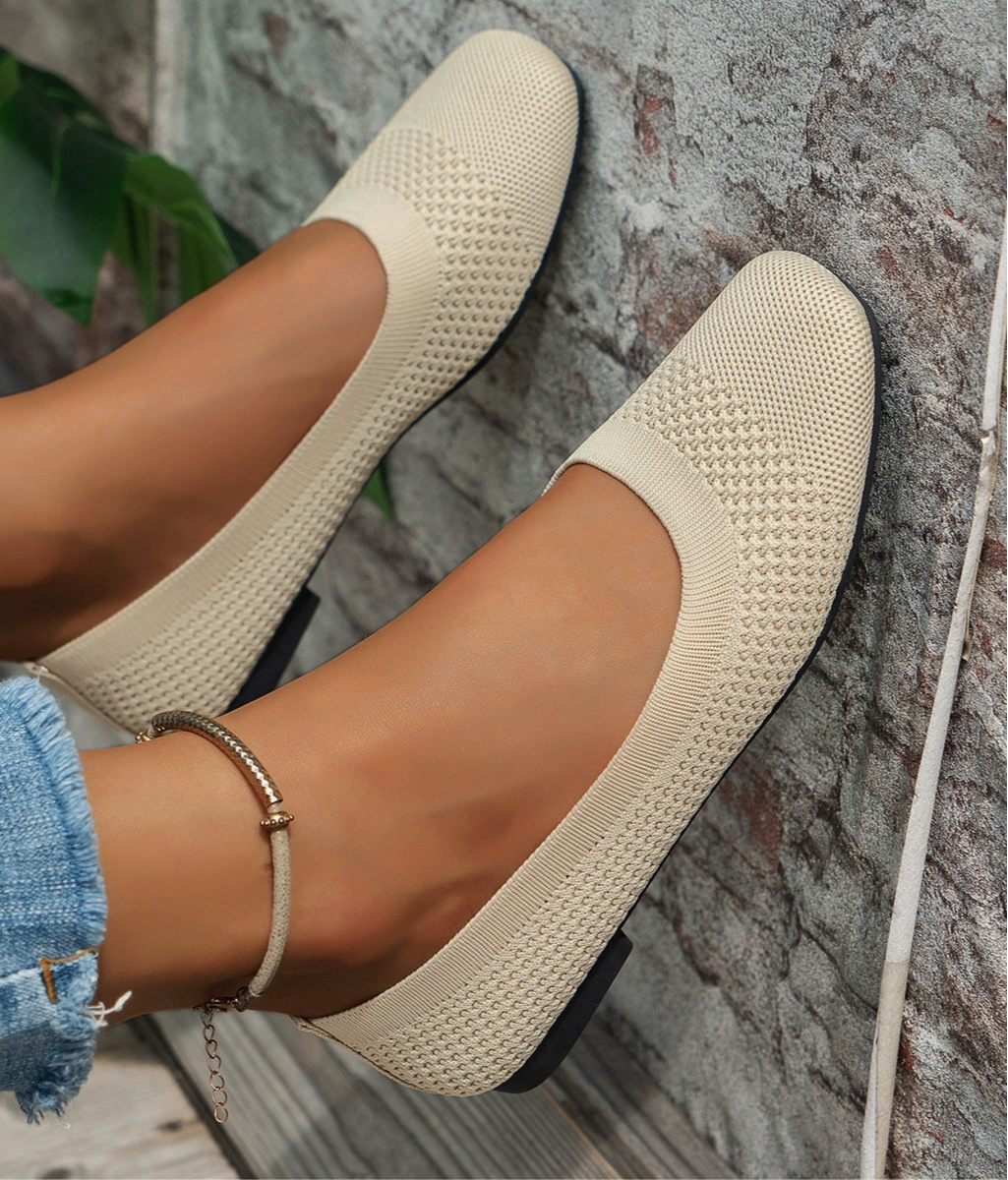 Square Toe Solid Color Mesh Slip-Ons