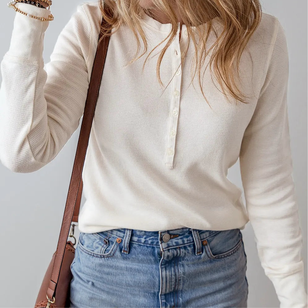 Half Button Long Sleeve Top