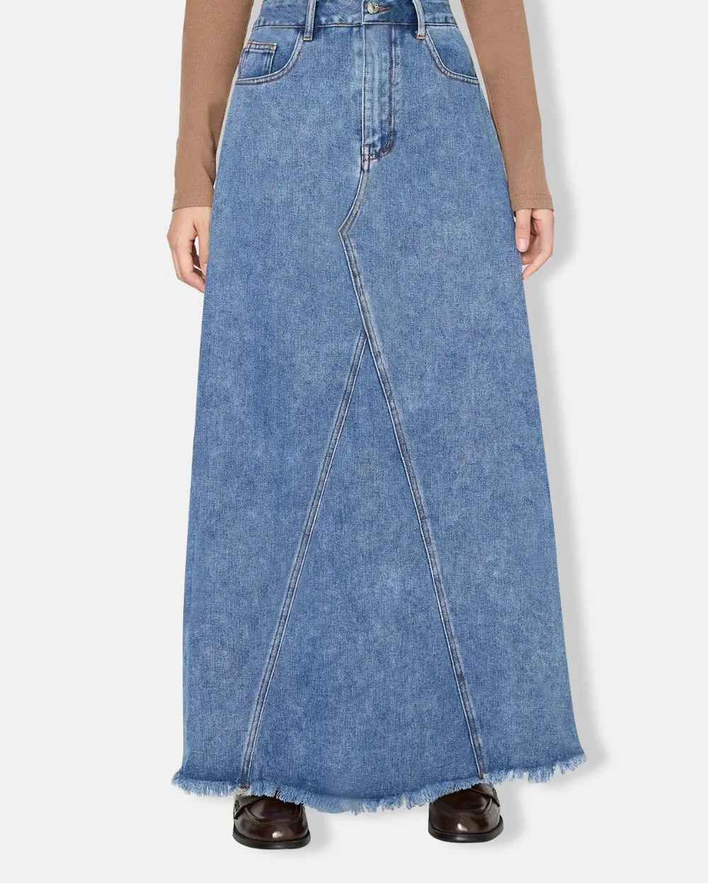 Raw Hem Maxi Denim Skirt