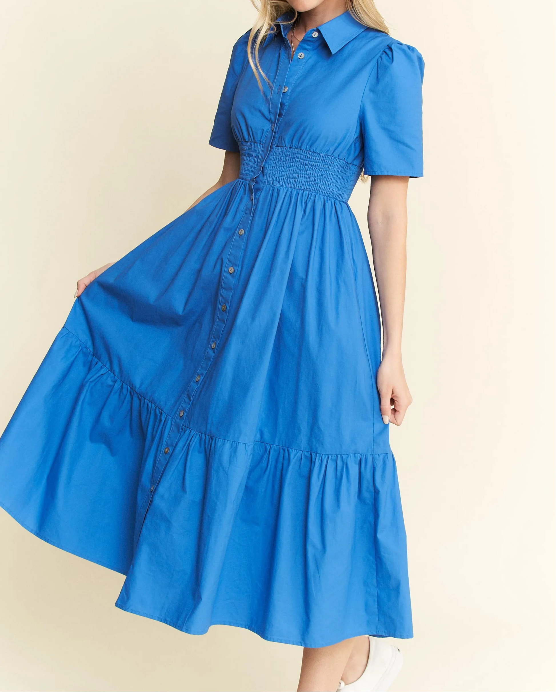 Short Sleeve Button Down Midi Dress